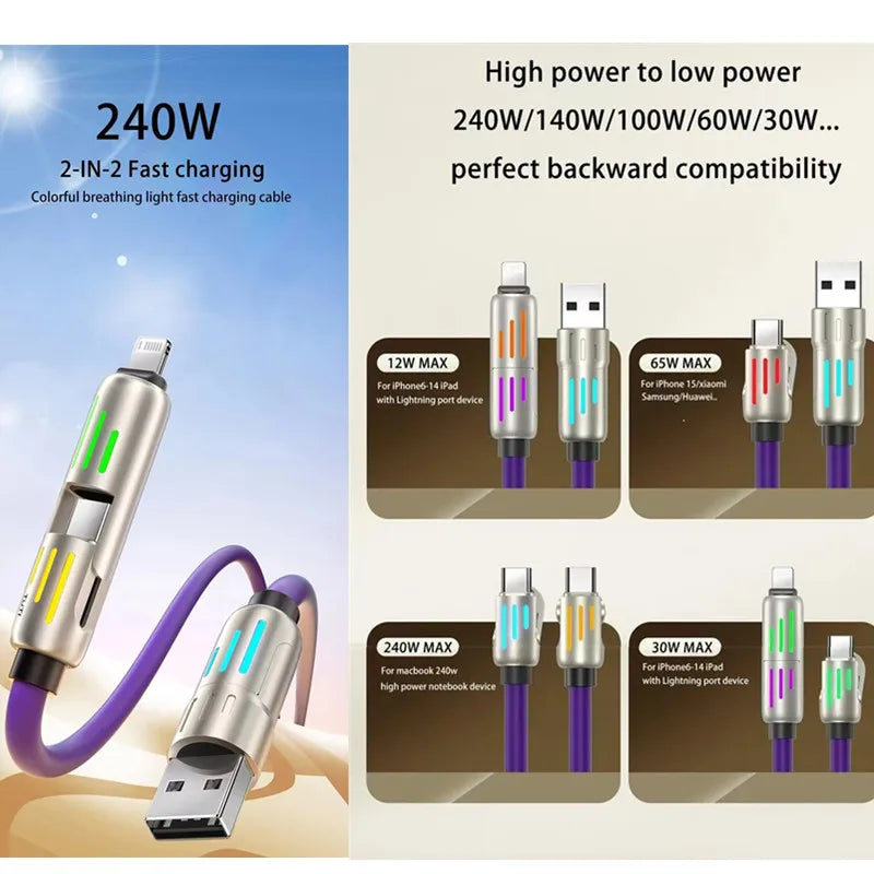 240W 4-in-1 Functional Fast Charger - USB Type C Cable For iPhone